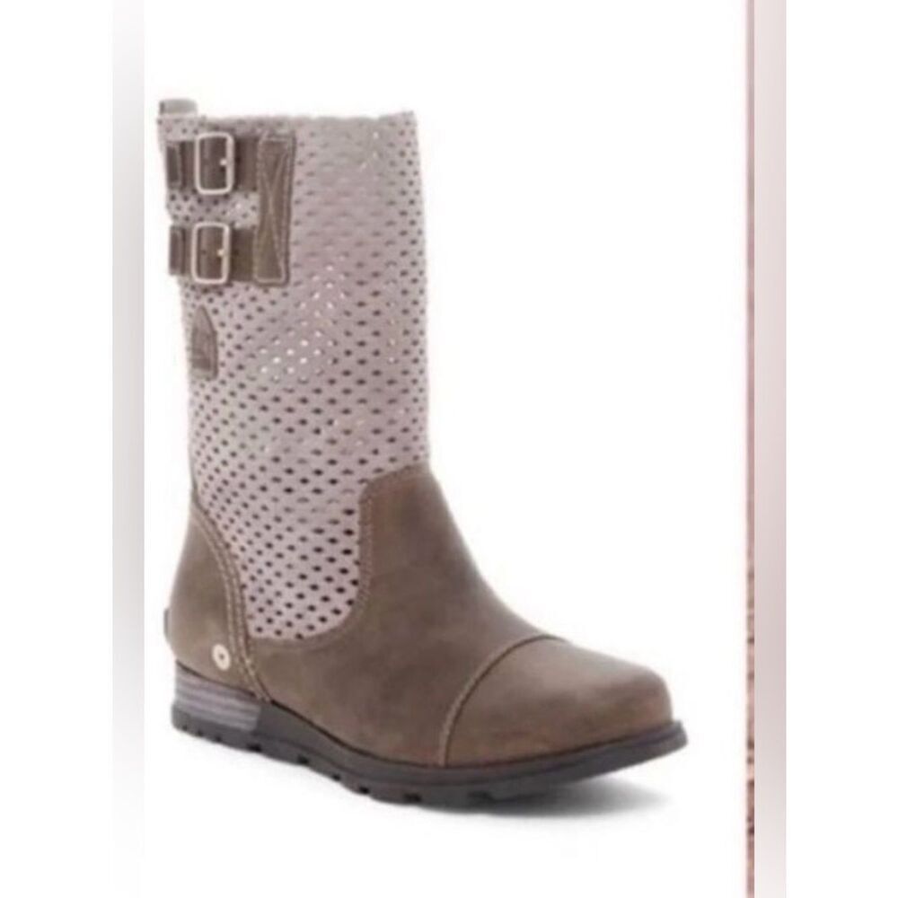 Sorel MAJOR Truffle Sage Leather Perforated Soft Side Pull On Low Calf Boots